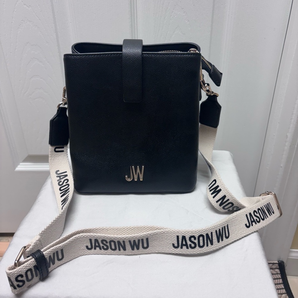 Jason Wu Black Leather Crossbody Bag w/ Logo Strap – Like New